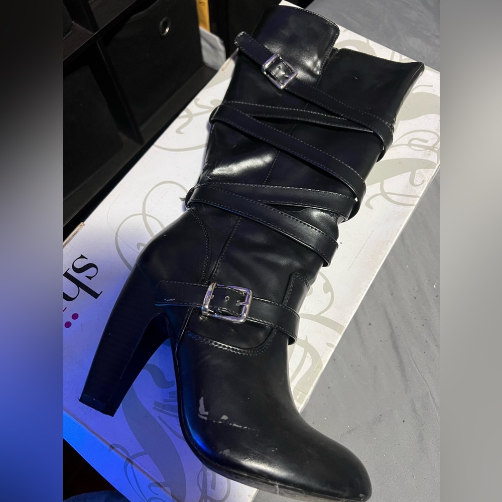 Shi heel below knee boots